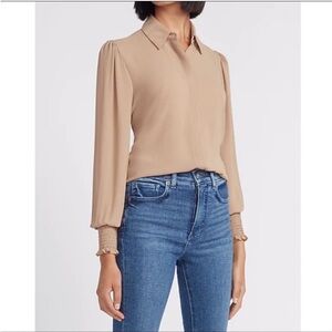 Express Women's Classic Brown Blouse XSmall Portofino Smocked Cuff